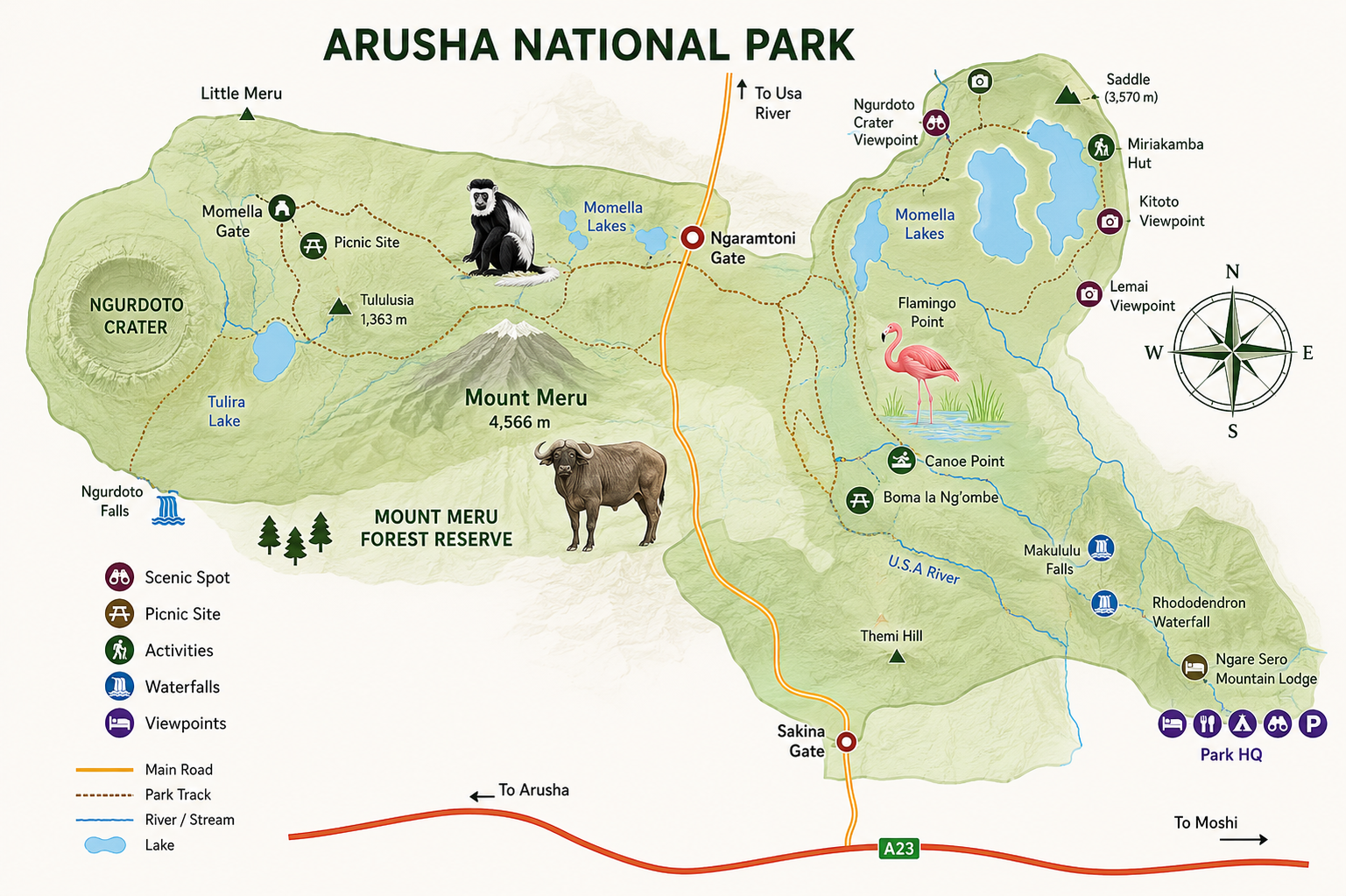 Arusha National Park Map