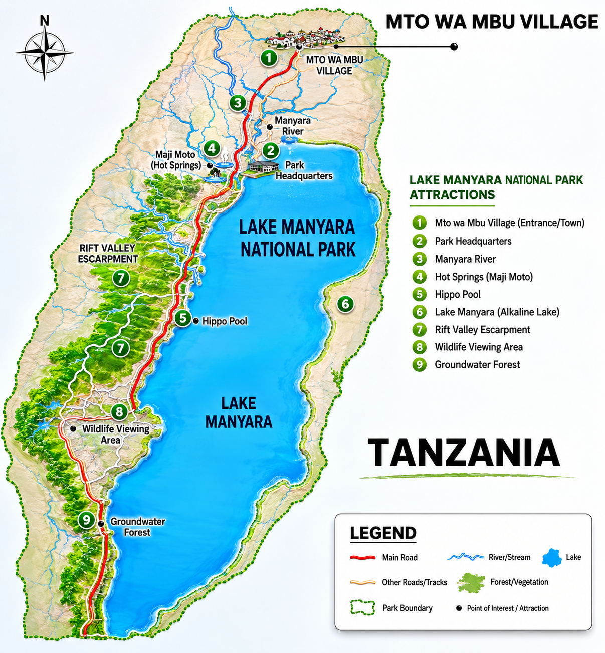 Lake Manyara National Park Map