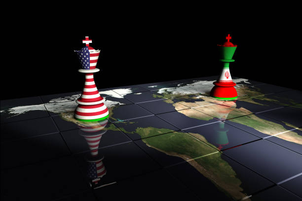 Geopolitical conflict concept – chess pieces on a world map